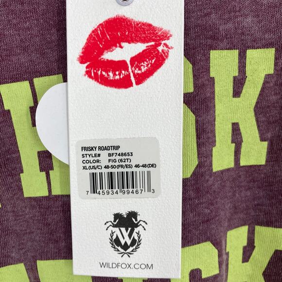 Wildfox Frisky Roadtrip Whiskey Worn Purple Green Slub Sweatshirt Women’s XL NEW - Picture 9 of 13